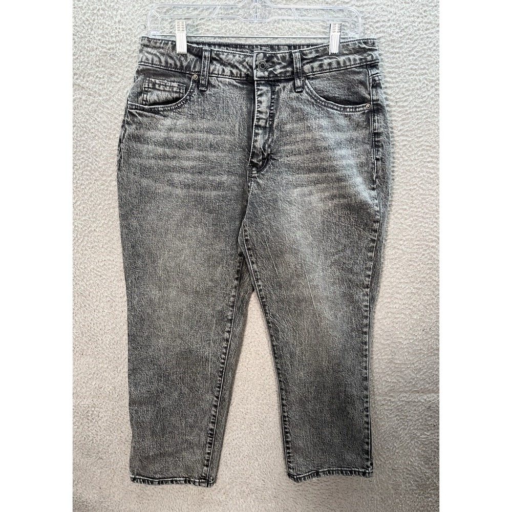 Time And Tru‎ Jeans Womens 14 Gray High Rise Cropped Distressed Denim Whiskered